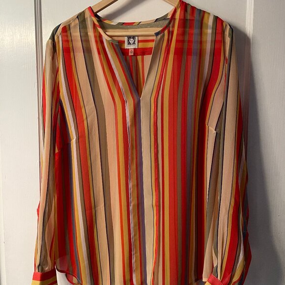 Anne Klein Sheer tunic striped blouse - Picture 1 of 2